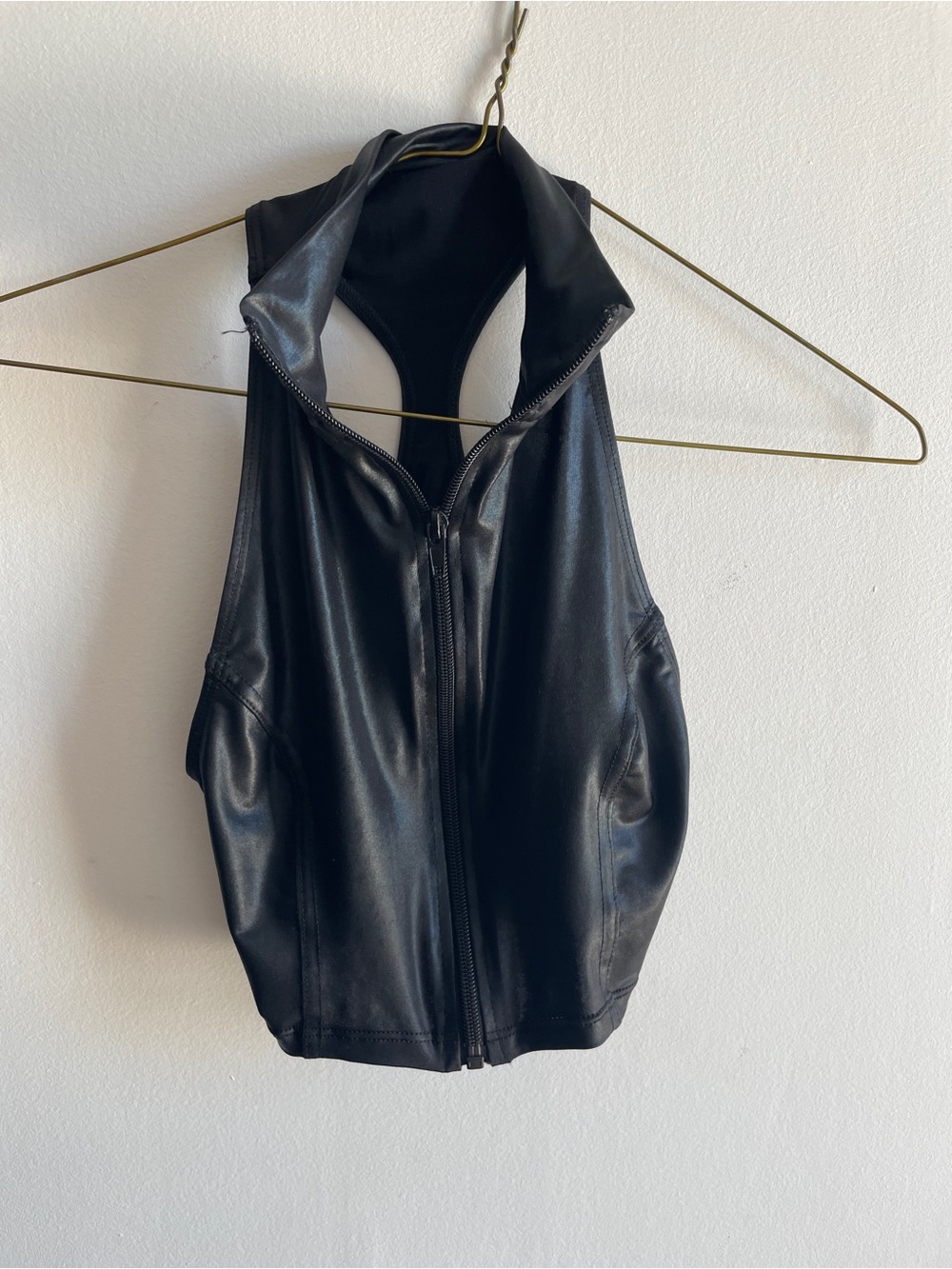 American Apparel Black Faux Leather Zip Crop Top
